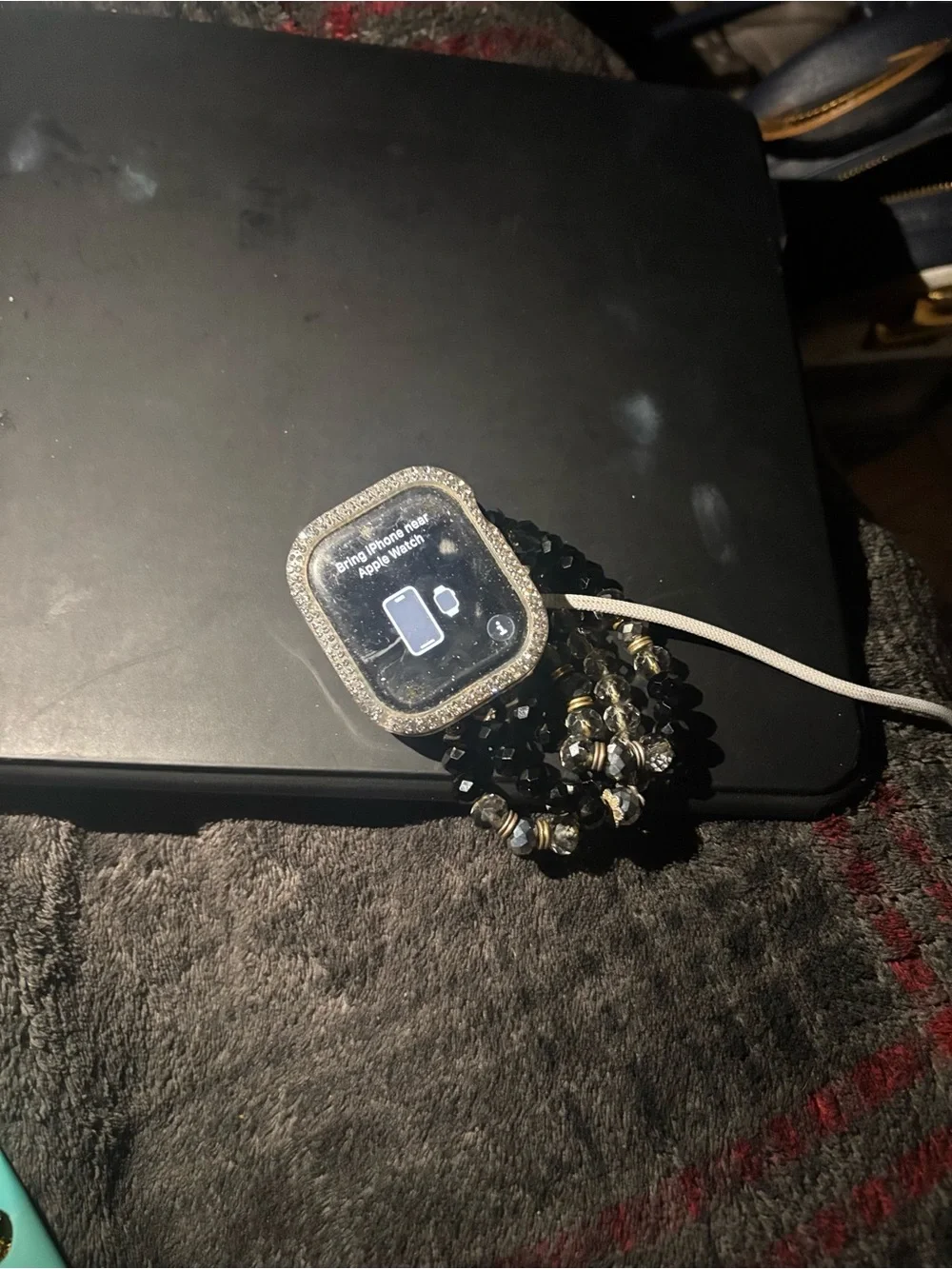 Apple Watch series 10 46mm GPS with Black Beaded Band and Rhinestone Clear Case